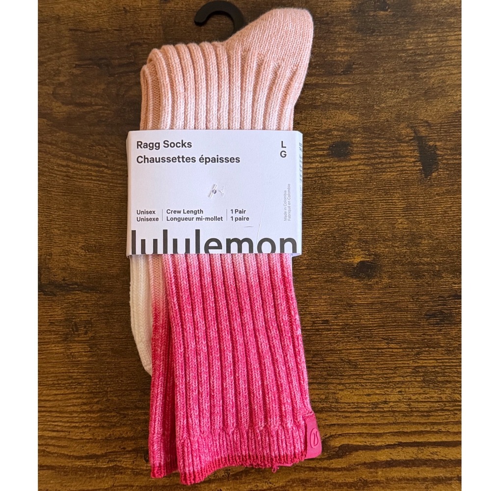Lululemon Ragg Socks Unisex L Crew Length Pink White Ombre NWT comfy